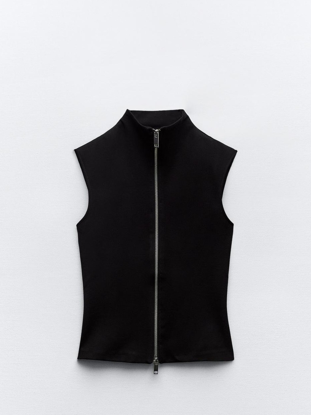 Zara Black Sleeveless Zip-Up Mock Neck Top